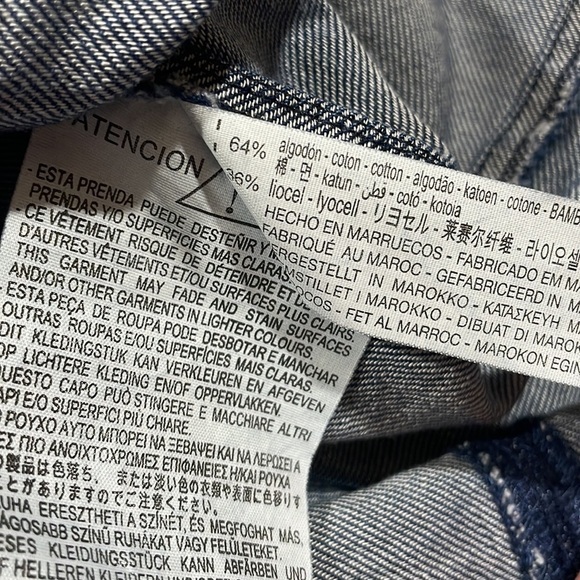 ZARA Denim Paneled V-neck Mini Dress With Puffed Sleeves - Picture 12 of 12